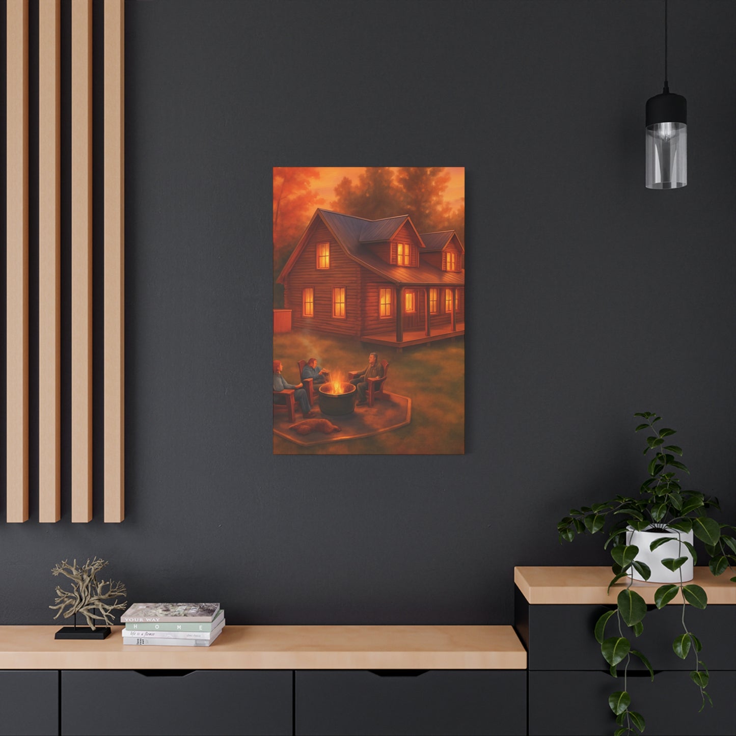 Cozy Cabin Campfire Canvas Wall Art - 1.25" Stretched Matte Print for Warm Home Decor