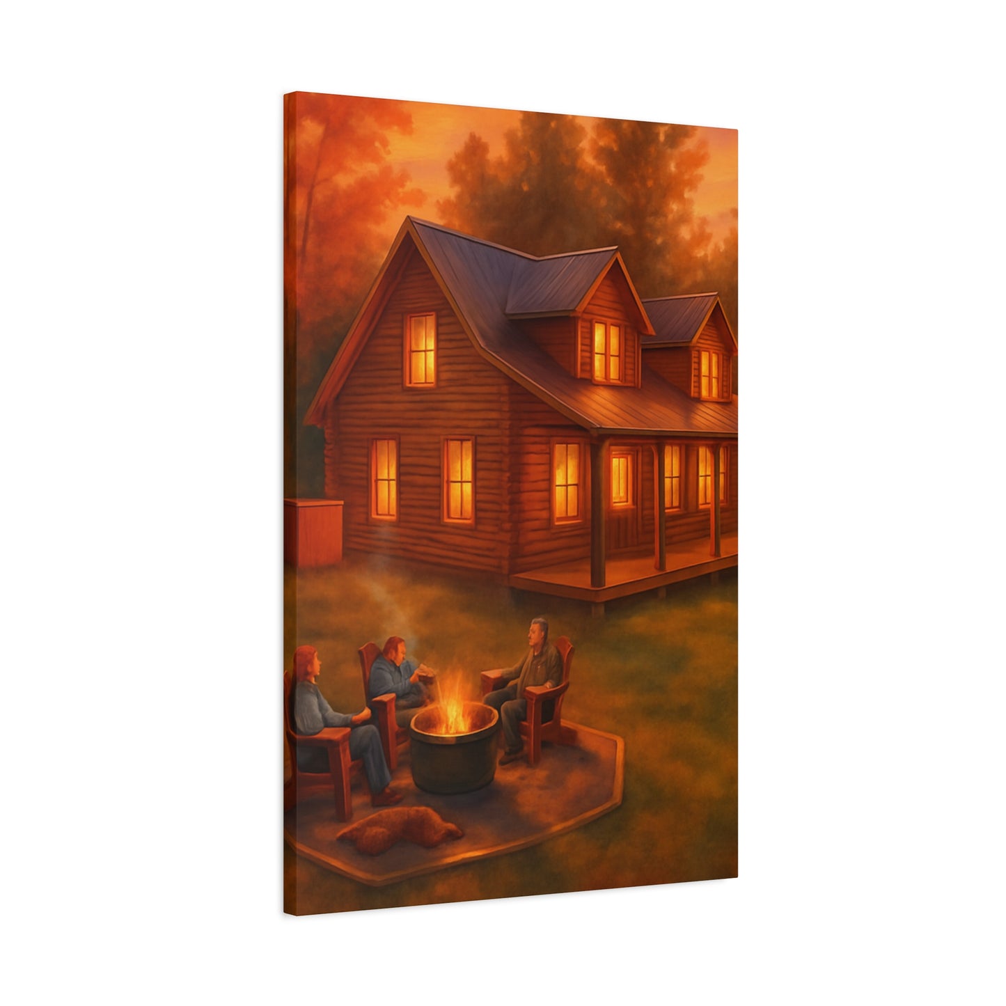 Cozy Cabin Campfire Canvas Wall Art - 1.25" Stretched Matte Print for Warm Home Decor