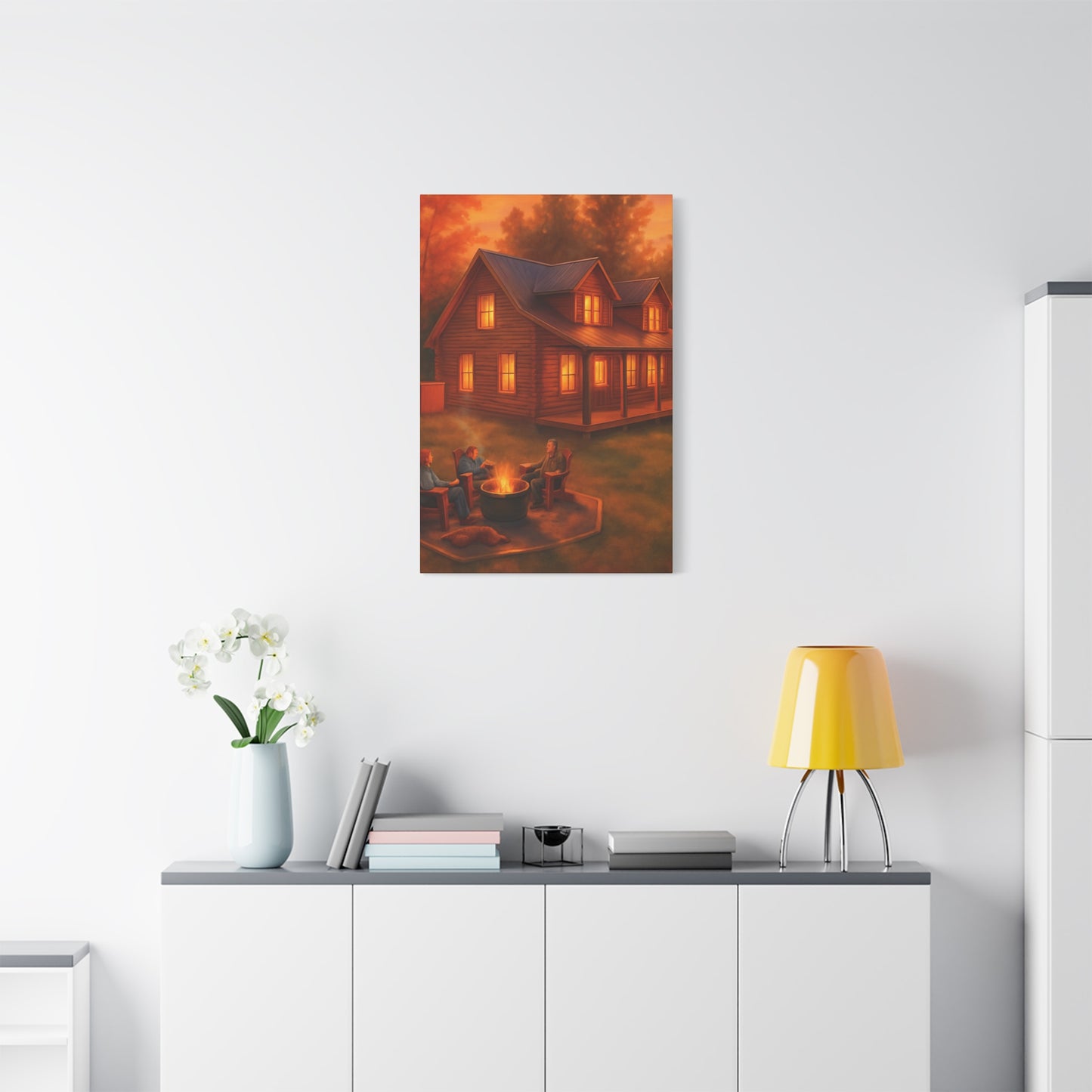 Cozy Cabin Campfire Canvas Wall Art - 1.25" Stretched Matte Print for Warm Home Decor