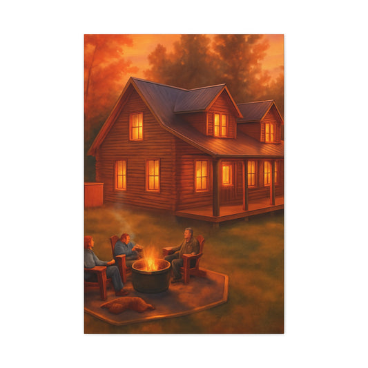 Cozy Cabin Campfire Canvas Wall Art - 1.25" Stretched Matte Print for Warm Home Decor