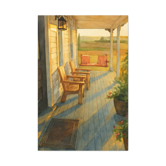 Serene Porch Scene Matte Canvas Wall Art - 12" x 18"